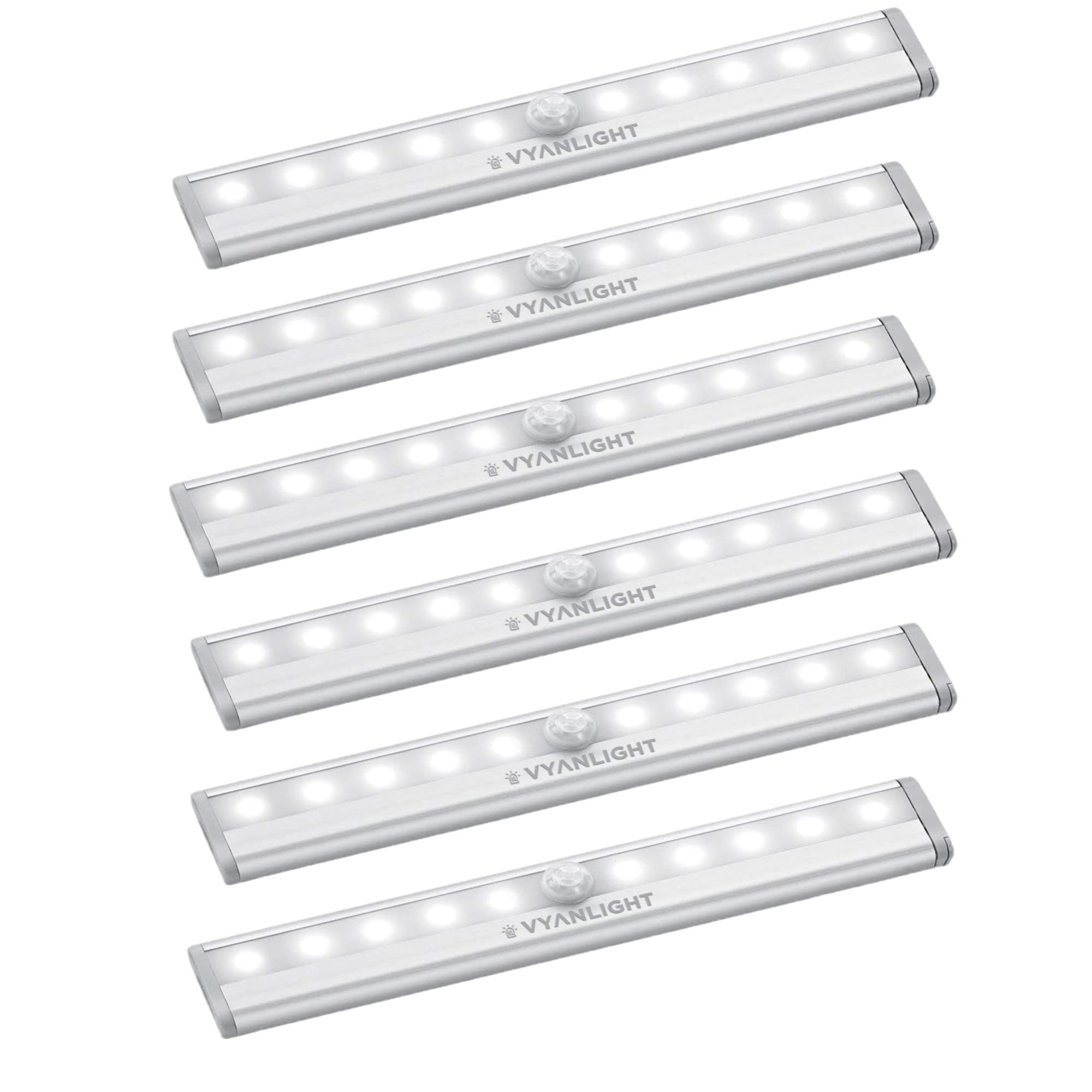 Vyanlight Motion Sensor Led Under Cabinet Lights, 10 Strips, Battery Operated, White, 6 Pack